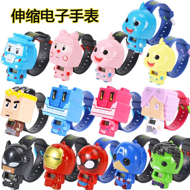 Hot-Selling Anime Electronic Watch, Retractable and Deformable Avengers Watch, Kindergarten Children's Toy, Prize Gift