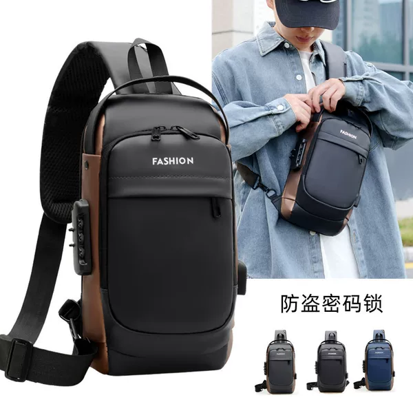 Cross-border locomotive bag password anti-theft chest bag men's shoulder bag large capacity casual men's bag multi-functional messenger bag trendy
