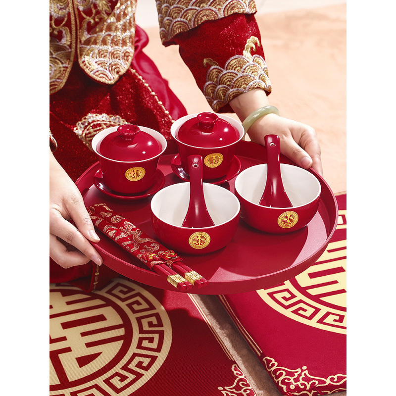 Tea Cup, Wedding Bowl, Wedding Ceremony, Wedding Ceremony, Red Change to Cover Bowl, Tea Set, Bowl and Chopsticks, suit Dowry Supplies