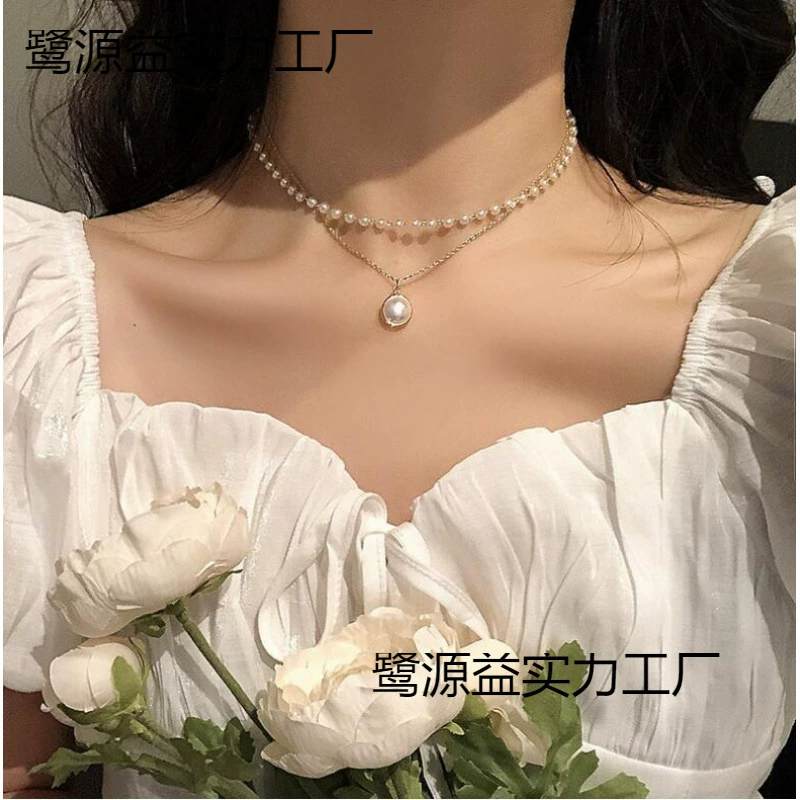 Двухслойное ожерелье с воротником, аксессуары, женская нишевая цепочка на ключицу, жемчужное ожерелье, простой короткий стиль, элитный стиль