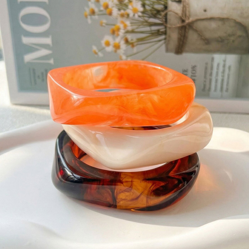 European and American style marble pattern exaggerated gradient resin bracelet, unique French wide square bracelet, cross-border Xiyin European and American style marble pattern exaggerated gradient resin bracelet, unique French wide square bracelet, cross-border Xiyin