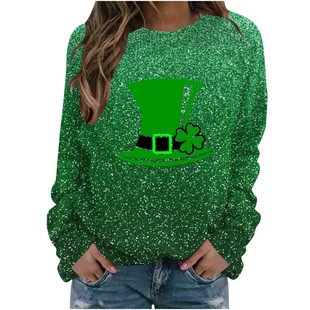 Cross-border wish Amazon Patrick Festival Green Clover Crewneck Sweat European and American Spring Loose Top