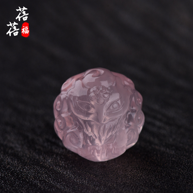 Beibeifu Natural Pink Crystal Fox Ball Nine-Tailed Fox Beads Pink Crystal Fox Ball with Beads DIY Charm Accessories Wholesale