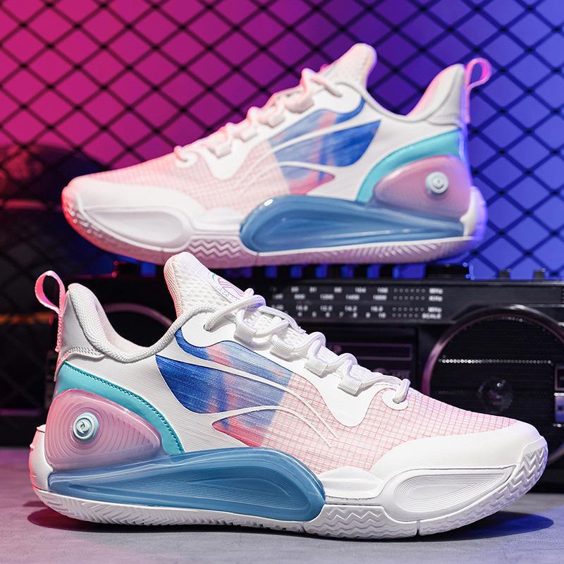 New Mesh Couple Basketball Shoes for Cement Courts, Men's and Women's Flash 9Td Breathable Rose Red Casual Sports Shoes