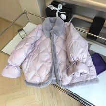 韩系高级感炸街菱格棉服外套女秋冬季小个子时尚短款拼接毛领棉衣