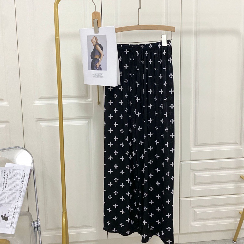 Pantalones de estilo carkala impresos pantalones de pierna ancha de verano para mujer versátil cintura alta adelgazante drapeado Pantalones rectos de moda casual