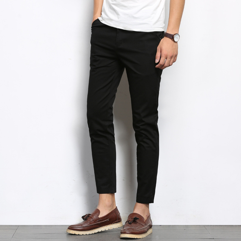 2022 verano nuevos pantalones recortadas de los hombres en stock negro juventud color sólido Delgado pantalones casuales coreano slim fit pantalones flacos
