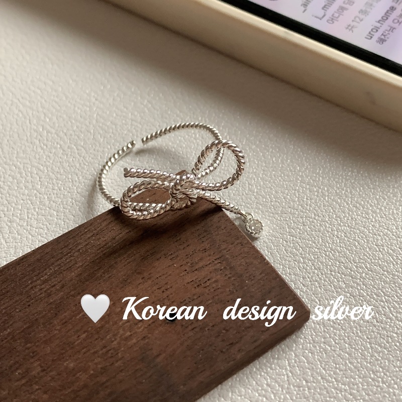 韓國東大門網紅亮銀 S295純銀蝴蝶結細綁帶戒指 甜美開口指環ins