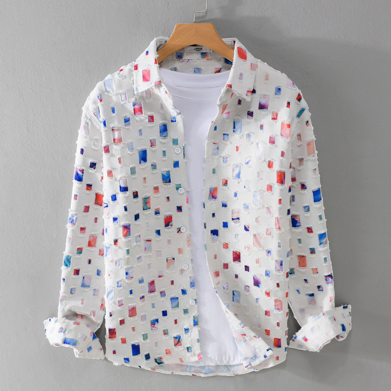 Ripped Shirt-Style Jacket for Spring and Autumn, Trendy Brand, Cool and Stylish Long-Sleeve Plaid Shirt for Teenagers Ripped Shirt-Style Jacket for Spring and Autumn, Trendy Brand, Cool and Stylish Long-Sleeve Plaid Shirt for Teenagers