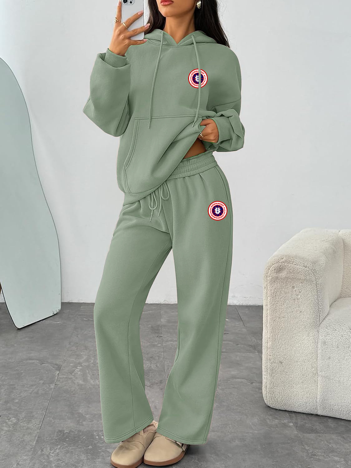​​Trendy Letter Print Hoodie & Wide-Leg Pants Set – Unisex Streetwear Loungewear​​ Relaxed Wide-Leg Fit​​_ecoleips.com