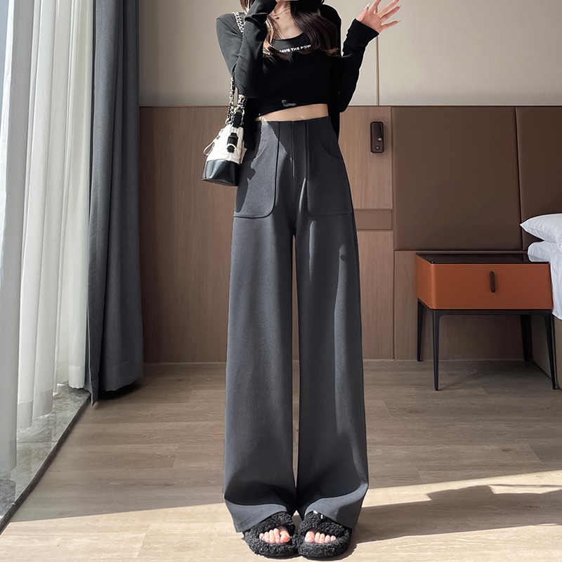 Ángora pantalones de traje rojo para mujeres de cintura alta y delgada recta, sensación vertical estrecha, falca, pantalones de pierna, pantalones de bananas, primavera y otoño