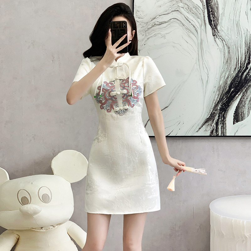 Special Clearance Sale, No Refunds: New Summer Jacquard New Chinese Style Improved Elegant Fashion Qipao Dress with Button Fastening