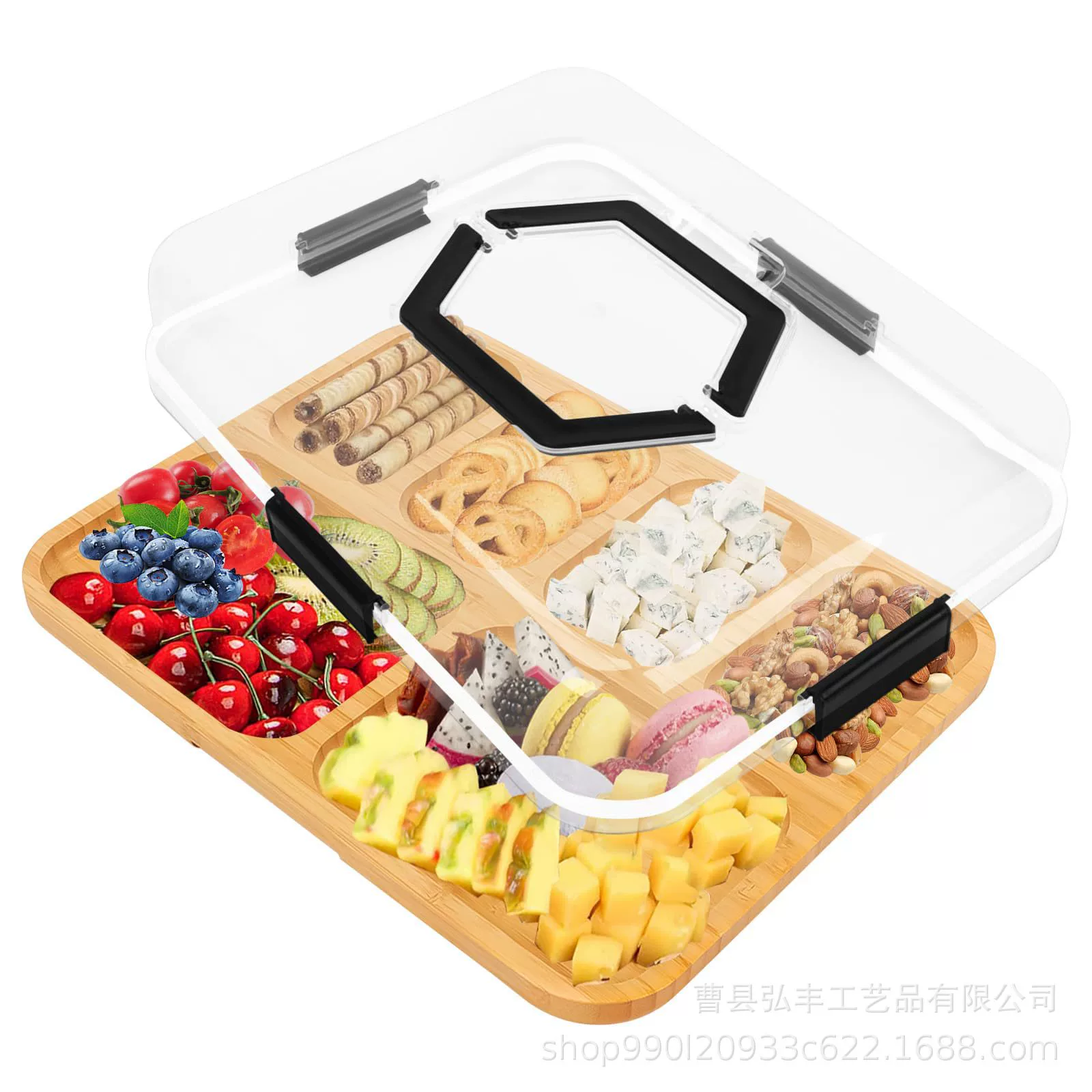 Готовый набор подносов с крышкой, бамбуковая доска для сыра, тарелка для закусок с несколькими сетками, поднос для пиццы для пикника на открытом воздухе.