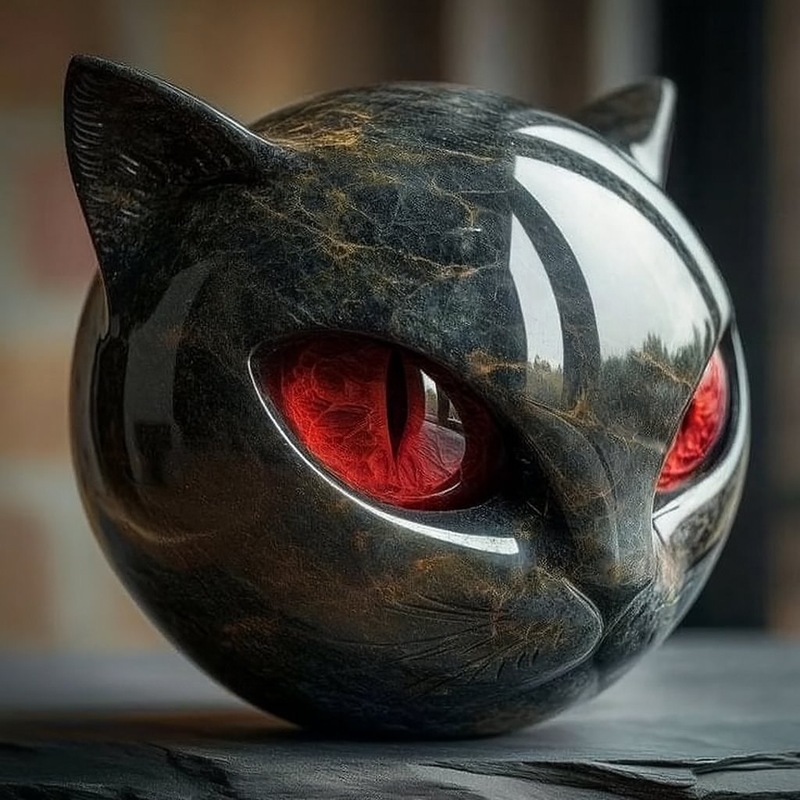 跨境Luxury Black Cat Stone Sculpture猫头黑猫摆件家居庭院设计|undefined