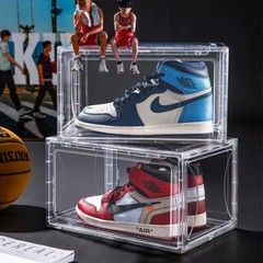 Side-opening magnetic suction clear foldable basketball shoe display box living room anti-oxidation shoe organization storage box