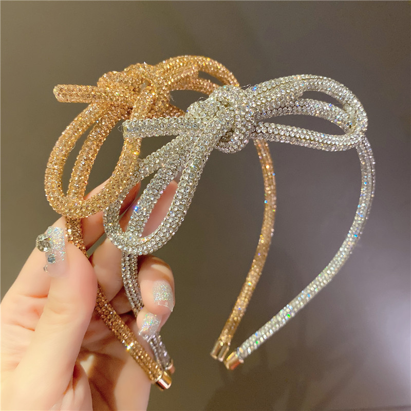 90g Weight Hair Band Hair Accessories Type 1 Piece Quantity Carnival, Street Occasion Hot Drill Material Bow Knot Pattern Women's Gender Diamond Design Fairy Style Style Fairy Style Women's Bow Knot Hot Drill Diamond Hair Band 2