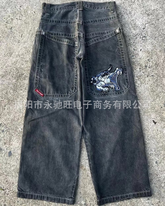 流行のヒップホップのアメリカのレトロな春と秋の新型の個性のゆったりしているストレートのジーパンの広い足のカジュアルなモップのズボン|undefined