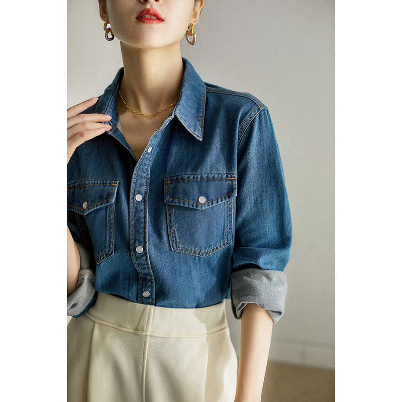 F9686 1290K ÁO SƠ MI NỮ HANTDC KÍN CỔ THỜI TRANG NỮ JEAN BÒ G04 SẢN PHẨM MỚI