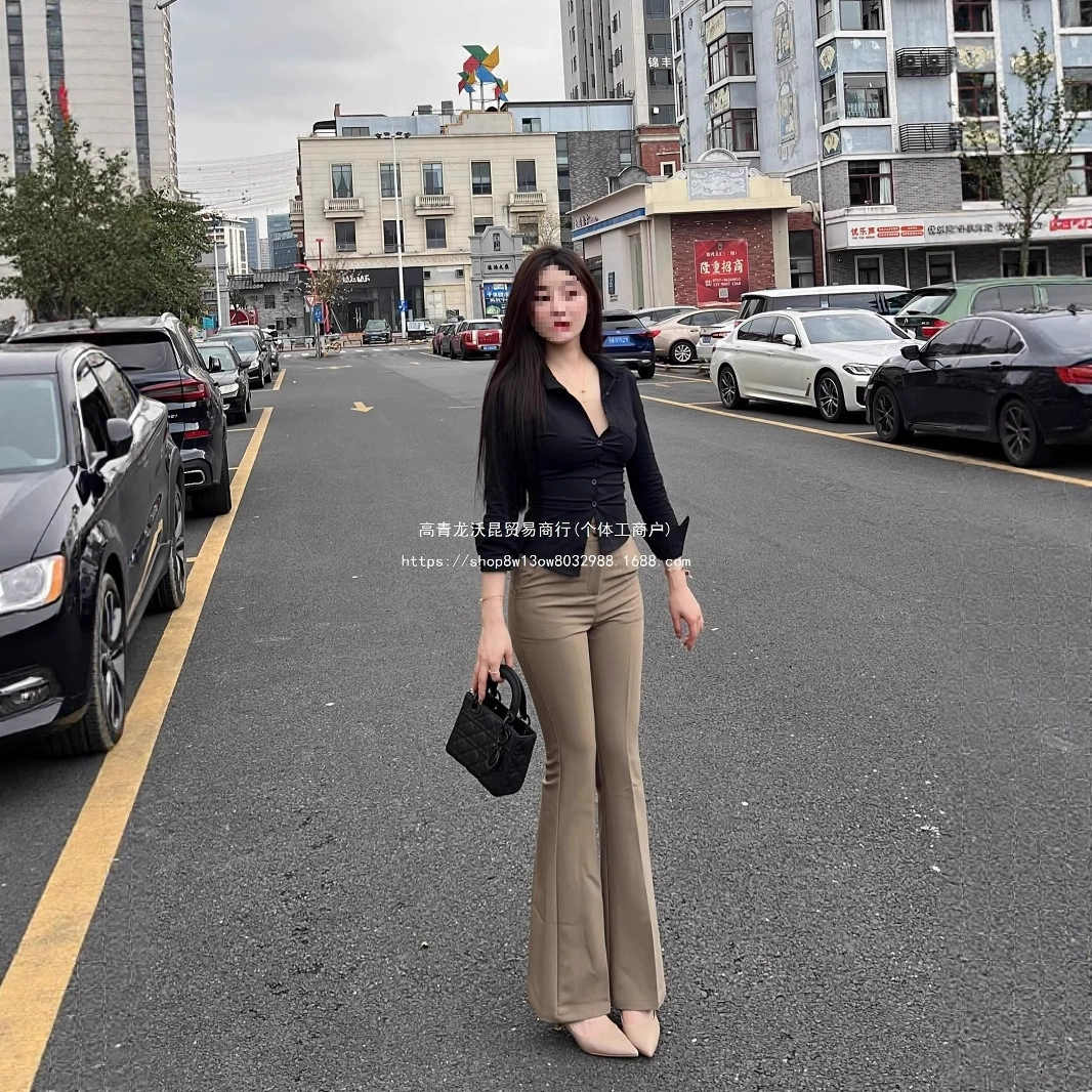 Элегантные длинные брюки в корейском стиле, осенние новые утягивающие универсальные интеллектуальные расклешенные повседневные брюки с высокой талией для женщин 2025