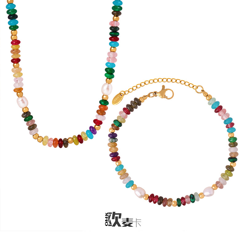 Dopamina colorido natural piedra de agua dulce perla collar pulsera nicho versátil temperamento dulce diseño clavícula cadena