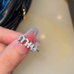 小眾高級感輕奢指環開口戒指網紅新款百搭甜酷字母微鑲鋯石食指戒