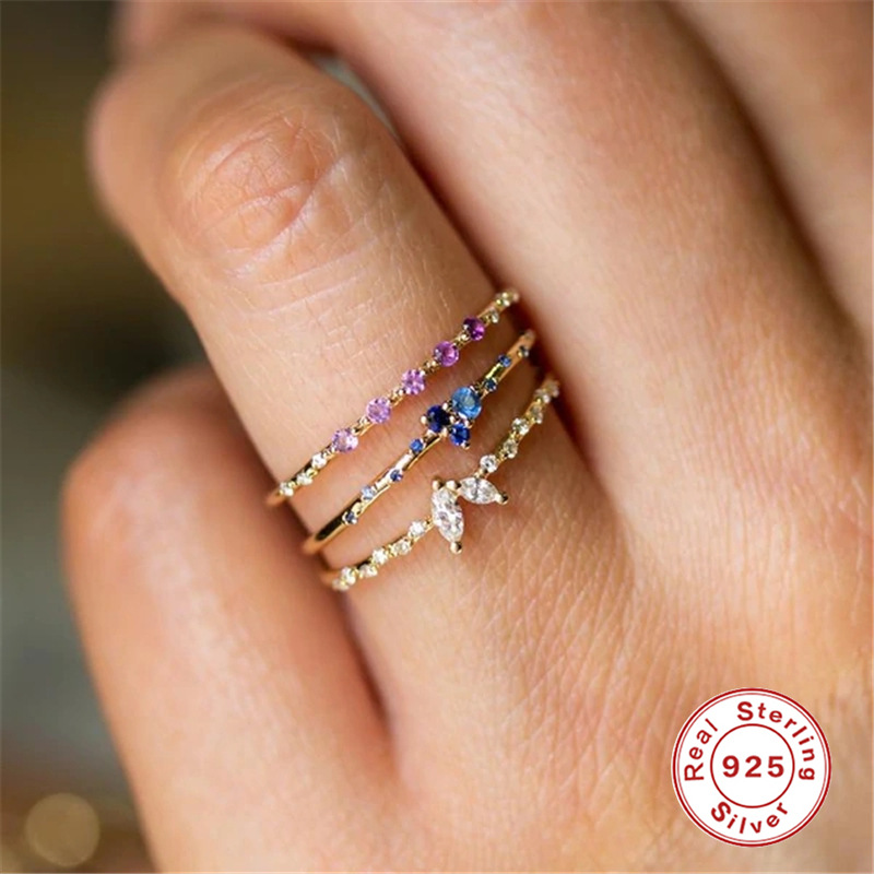 Japanese Style Irregular Sterling Silver Plating Inlay Zircon Rings 1 Piece