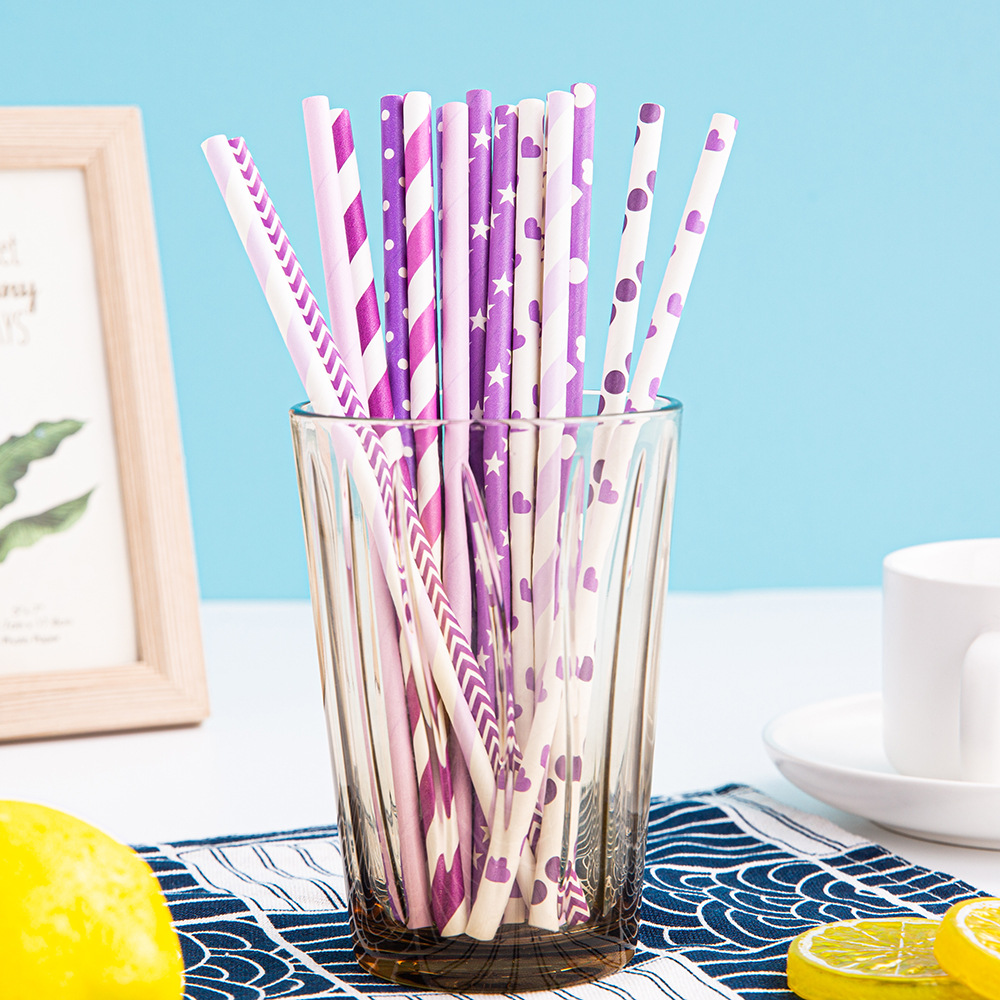 Gran cantidad en stock paja de papel desechable al por mayor paja de papel degradable paja de la serie púrpura
