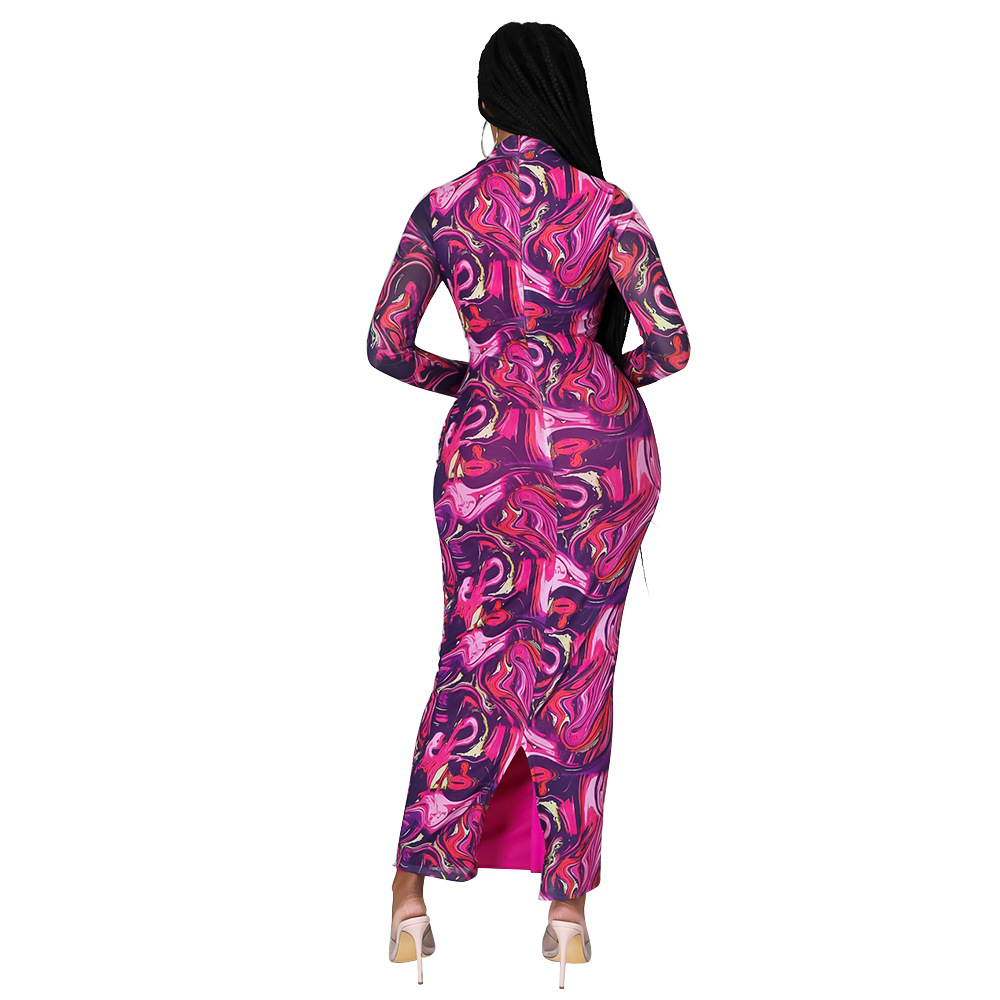 women s long-sleeved printed dress nihaostyles clothing wholesale NSOSD79647