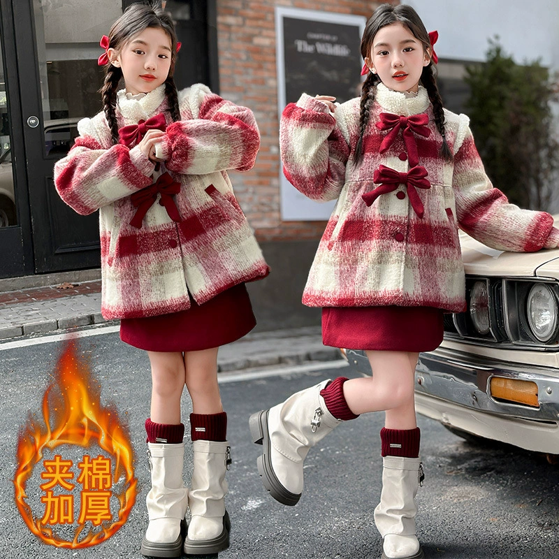 Зимняя юбка для девочек набор осень-зима 2024 новый детский рождественский костюм юбка юбка для девочек маленький ароматный ветер новогодняя одежда
