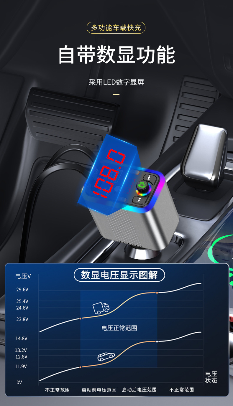 New car Bluetooth MP3 player with aluminum alloy shell, car charger, FM transmitter, hands-free calling, cross-border manufacturer supply