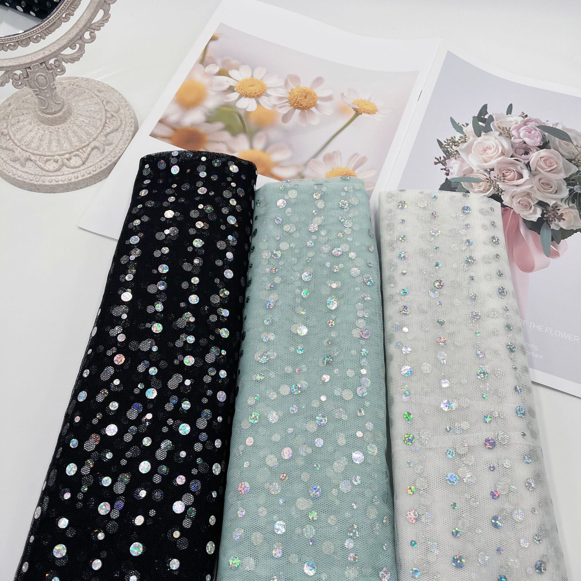 Malla de tela de malla hexagonal pieza de perforación láser tamaño pieza redonda Hanfu Lolita brillante mosquito tela de tela artesanal
