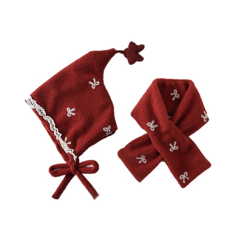 Sombreros para bebés bufandas set otoño y invierno engrosado calentamiento para niños gorras de punto gorras rojas para niñas gorras de hadas gorras protectoras de orejas image 5