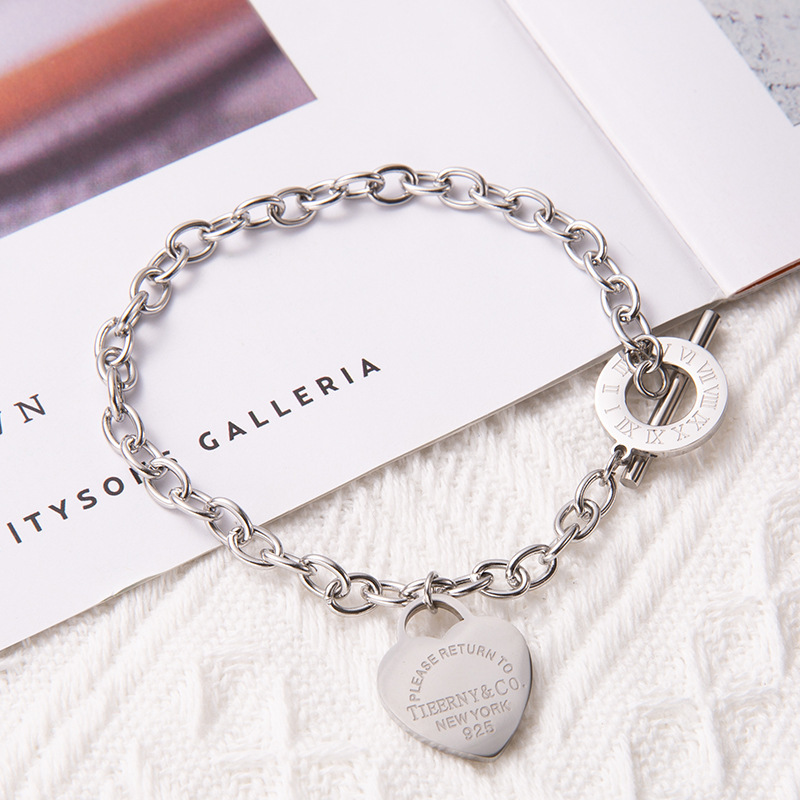 Minimalist Trendy Personality Street Ins Titanium Steel Bracelet for Women, Korean Style Simple Heart-Shaped Ot Clasp Stainless Steel Minimalist Trendy Personality Street Ins Titanium Steel Bracelet for Women, Korean Style Simple Heart-Shaped Ot Clasp Stainless Steel