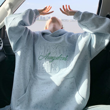 2025秋冬新款男士钢印字母设计感连帽卫衣情侣潮牌大码宽松外套潮