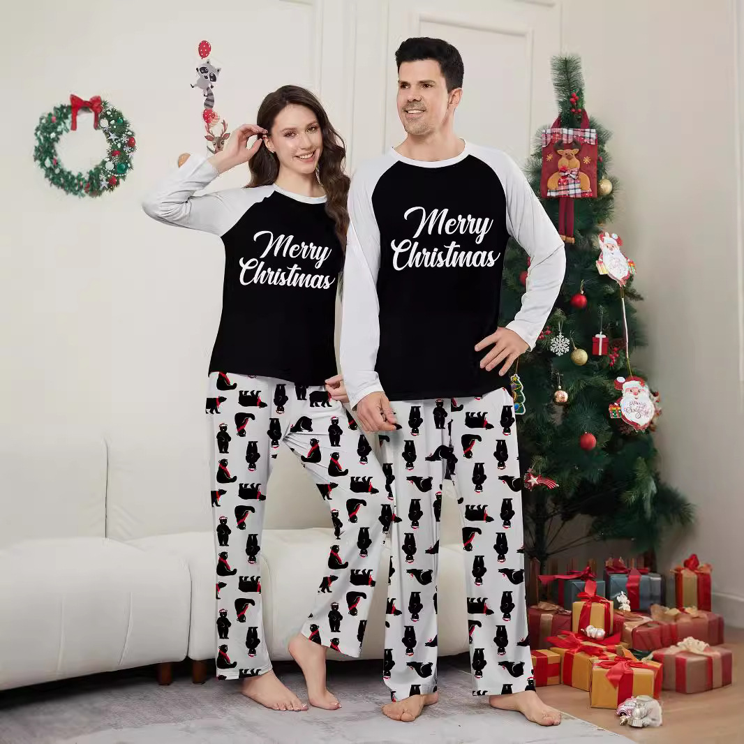 Christmas Bear alphabet Christmas family suit printed home dress pajamas_viptrois.com