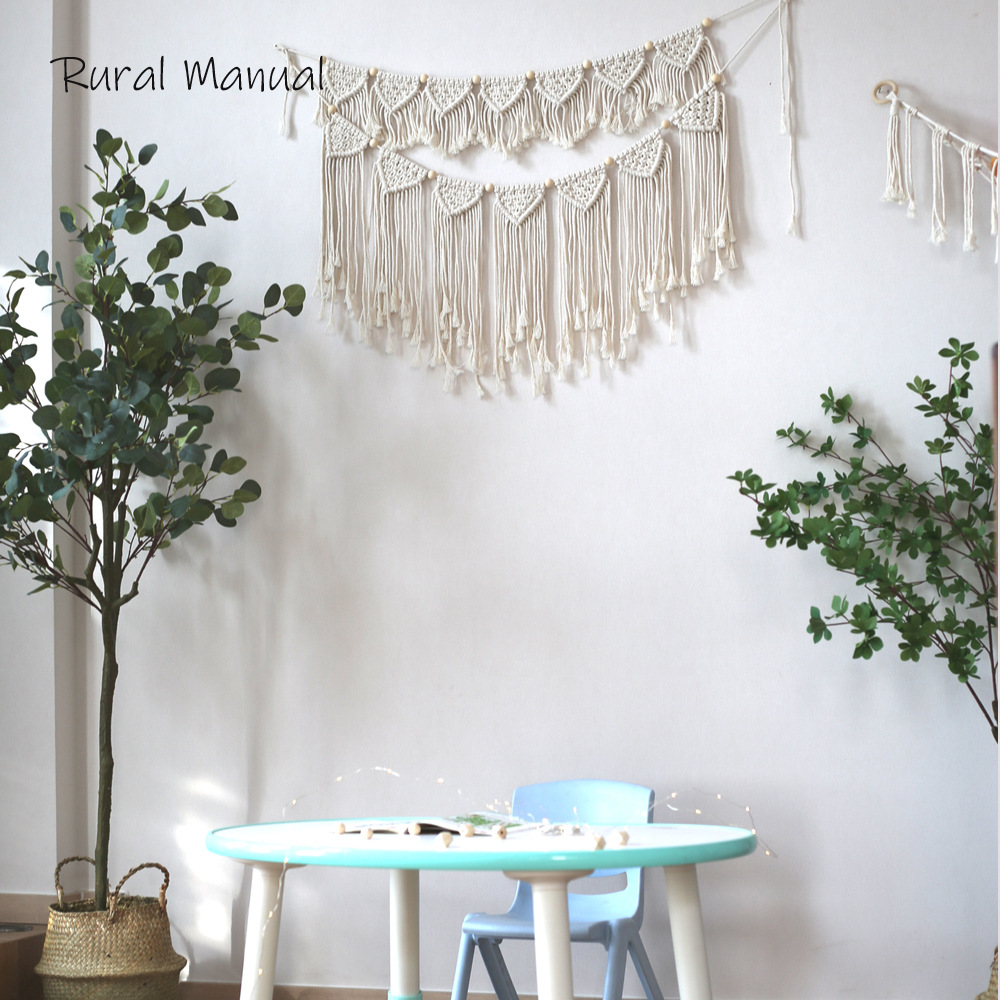 Nordic tassel wood bead woven hanging tapestry flag home decor Bohemian living room bedroom wall rug foreign trade