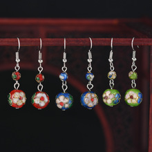 中式景泰蓝复古圆珠耳环手工掐丝珐琅耳坠简约古风旗袍耳饰女12mm