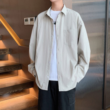 2024秋季新款纯色翻领衬衫男痞帅长袖衬衣男宽松休闲外套一件铺货