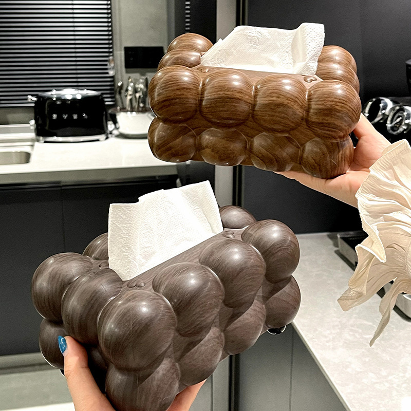 中古风纸巾盒客厅高级感抽纸盒轻奢创意胡桃木纹家用餐巾纸抽盒|undefined