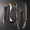 欧洲站2021春秋新款男士休闲运动立领夹克套装大码宽松印花两件套|ms