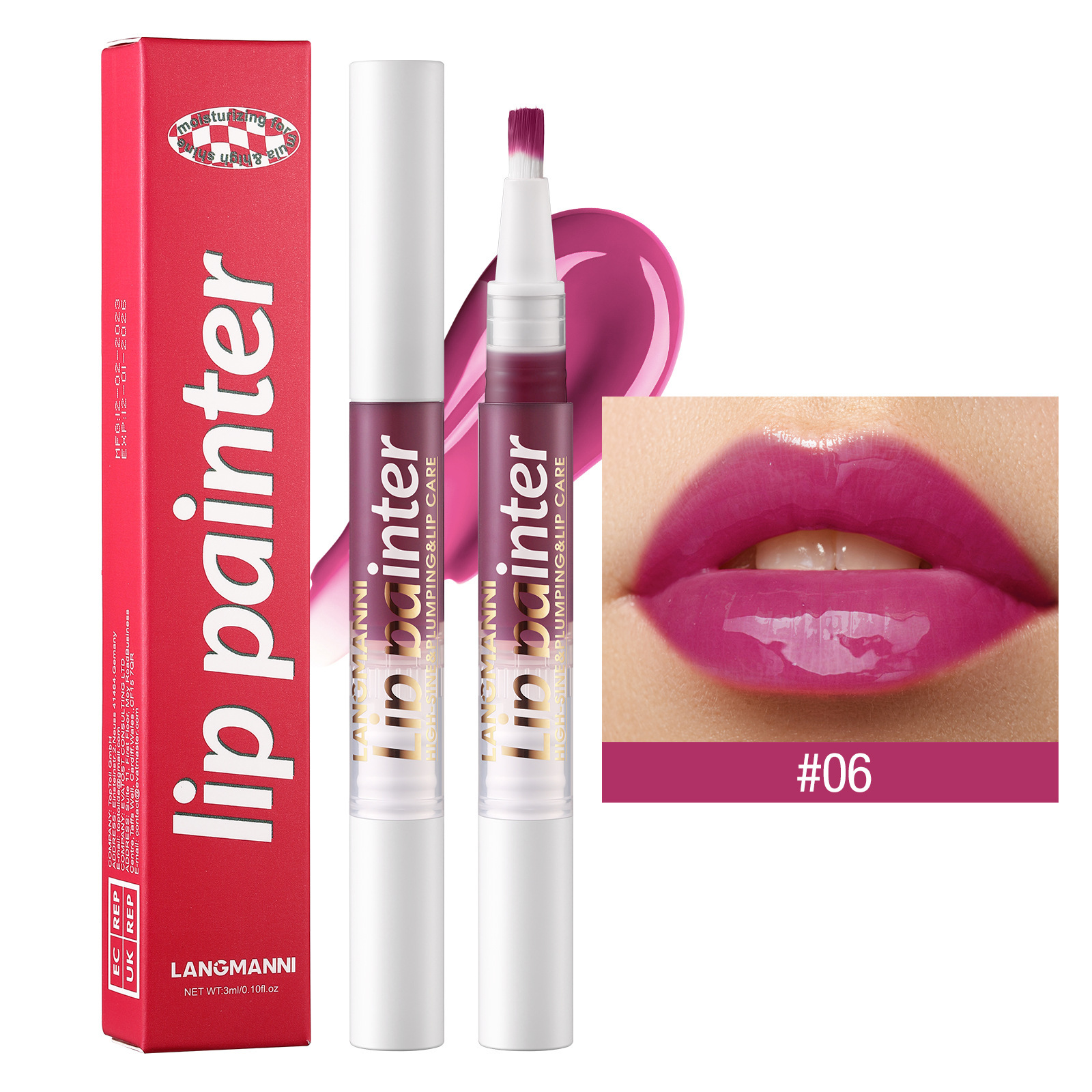 LANGMANNI nuevo brillo de labios giratorio perlado fácil de colorear brocha suave brillo de labios flash