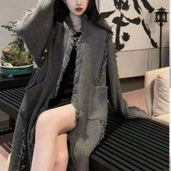 欧美跨境针织开衫女秋冬新款慵懒风长款流苏设计感宽松毛衣女大衣