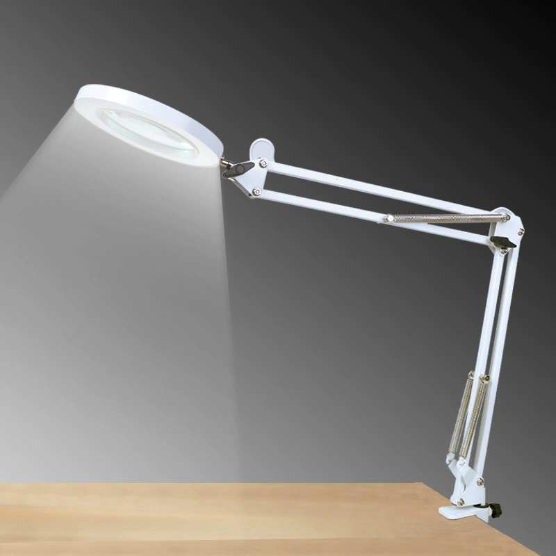 LED Magnifying Work Lamp, Table Clamp, Eye-Protection Ring Light, 7–10W, Adjustable Arm