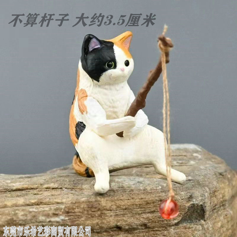Kitten fishing ornament fish tank landscap meow fish fishing good weather casual cat fishing cat suspension decoration 2