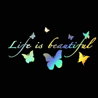 跨境LIFEISLEAUTIFUL汽车蝴蝶装饰反光车贴厂家直销墙贴彩色车身