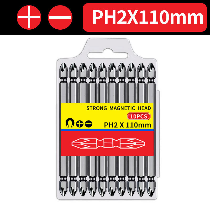 Auténtico destornillador magnético fuerte S2 cabezal de destornillador eléctrico superduro juego de combinación de una palabra cabezal de cruz de doble cabezal alargado