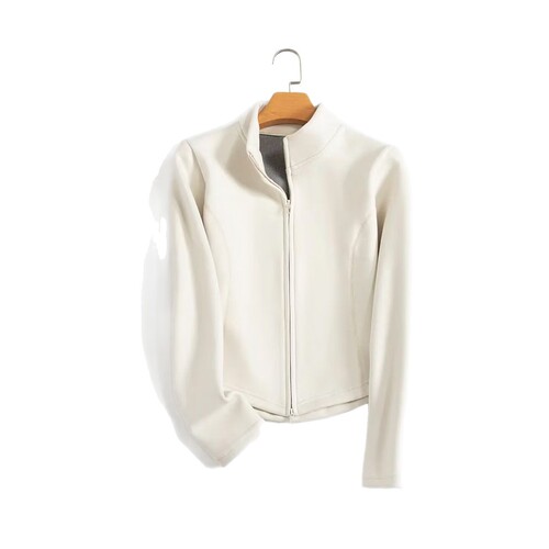 Autumn and winter graphene yoga suit with thick velvet and light, can be worn inside warm clothes, all-match slim upright collar outer for women