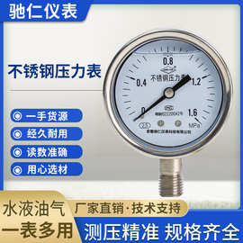 Y100不锈钢压力表径向高压精密气压表高精度油压水压0-1.6-40mpa