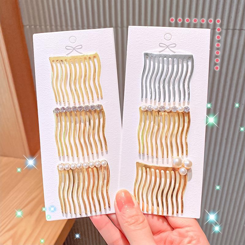 Metal No trace Diamond Combs Wave net Red Pearl Hairpin Insert comb Dual use girl Broken hair Clip Simplicity Hairdressing