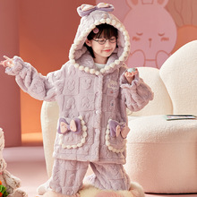 女童睡袍冬季加绒加厚法兰绒儿童睡衣2024新款小女孩中大童家居服